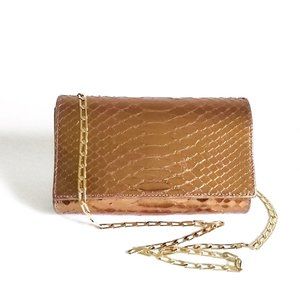 Snakeskin Python Leather Clutch Purse Metallic Bronze Carlos Falchi NWOT